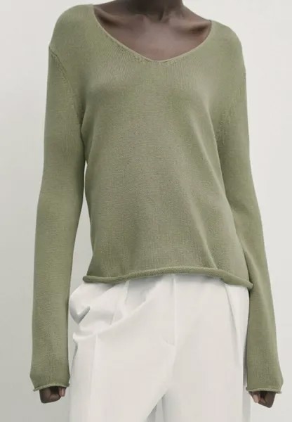 Вязаный свитер V-NECK Massimo Dutti, цвет green