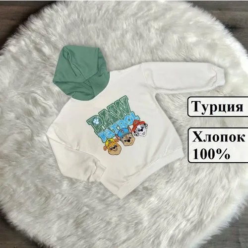 Толстовка , размер 5-6 лет 110-116 см, зеленый, белый