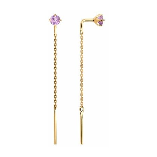 Серьги цепочки Diamant online, золото, 585 проба, аметист, длина 4.4 см