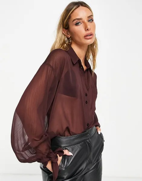 Oversized-рубашка шоколадного цвета с манжетами на завязках ASOS DESIGN-Коричневый цвет