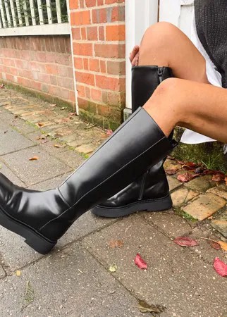 Черные сапоги до колен на платформе ASOS DESIGN Christa-Черный
