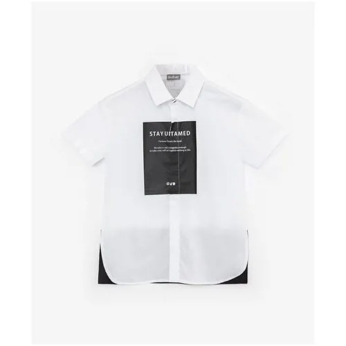 Рубашка с коротким рукавом с крупным принтом белая Gulliver, цвет белый, размер 98, мод.12204BMC2302