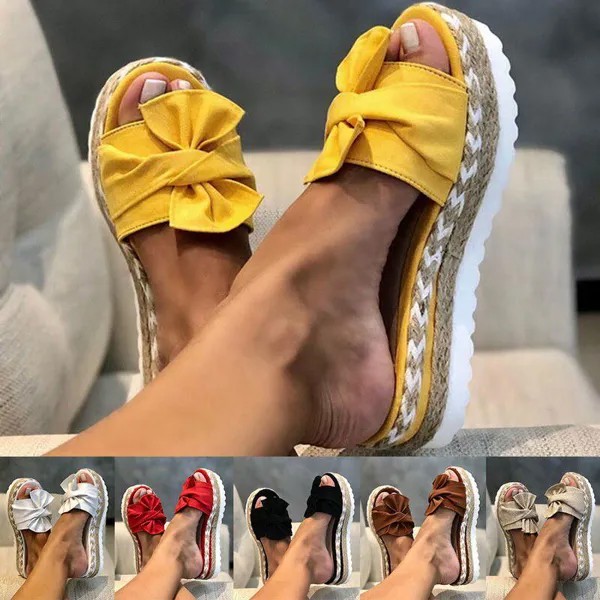 Женщины Симпатичные Bowknot Удобный скольжения на сандалии Дамы случайные ежедневные платформы Сандалии партии Пип Toe женские тапочки