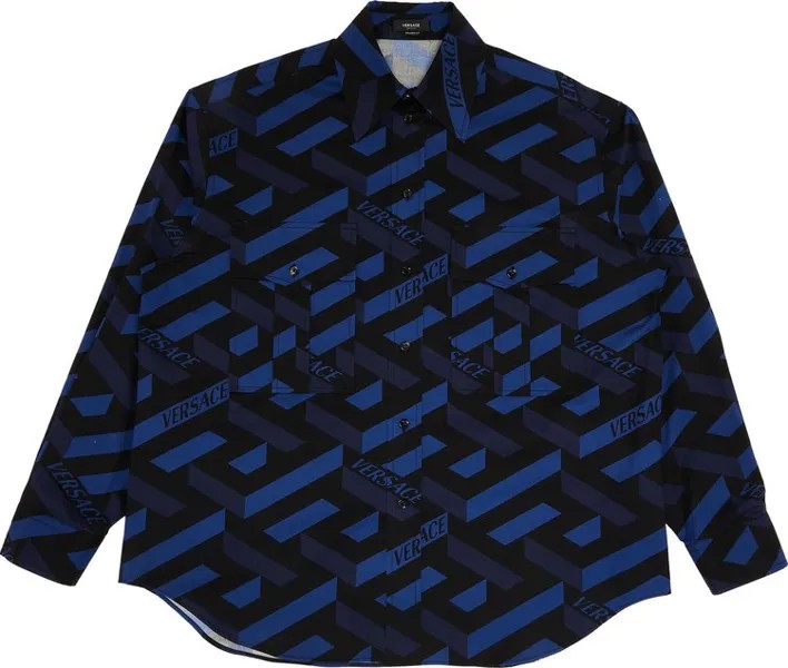 Рубашка Versace Informal Monogram Shirt 'Navy/Black', синий