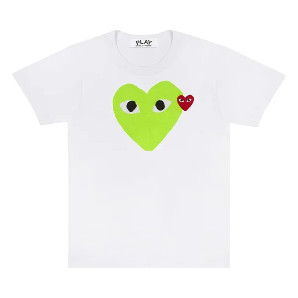 Футболка Comme des Garçons PLAY Red Emblem Heart, цвет Белый/Зеленый