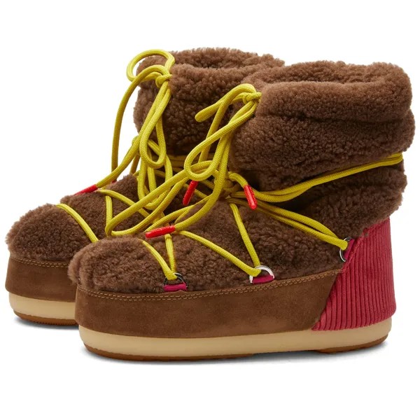 Ботинки Moon Boot Light M Patch Shearling, цвет Brown & Red
