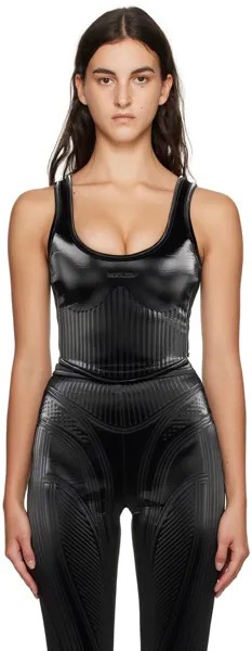 Черная майка из искусственной кожи с тиснением Mugler