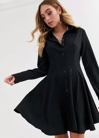 Черное приталенное платье-рубашка с длинными рукавами Missguided-Черный