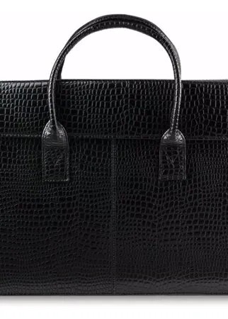 Портфель-сумка женский из натуральной кожи, 38×28×8 см, под крокодила, 2 отдела, клапан с магнитом, черный, 8-095