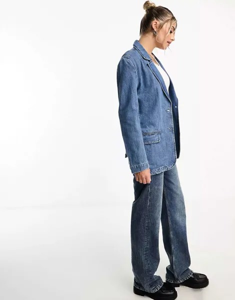 Джинсовый пиджак среднего синего цвета Pull&Bear