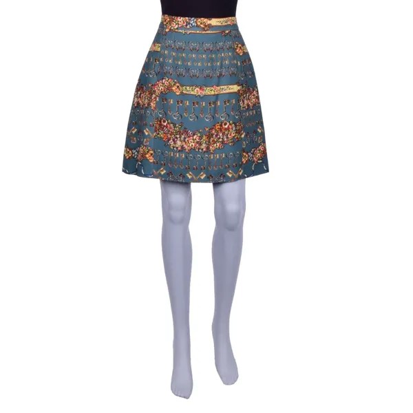 Dolce - Gabbana Шерстяная шелковая юбка с цветочным принтом Зеленое золото 42 S 07079