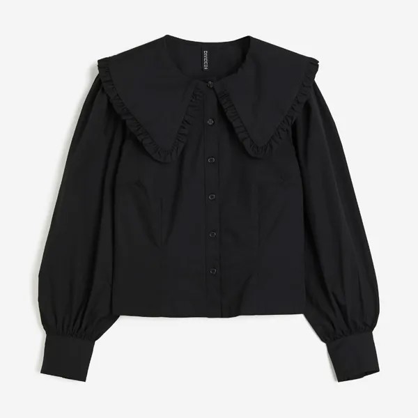 Блузка H&M Poplin With Collar, черный