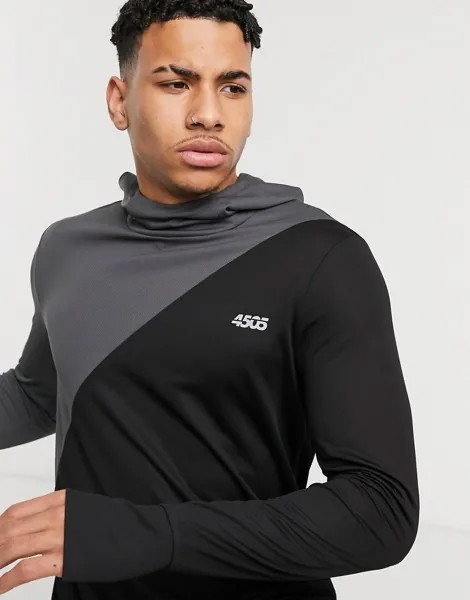 Лонгслив для бега с контрастными вставками и капюшоном ASOS 4505-Черный