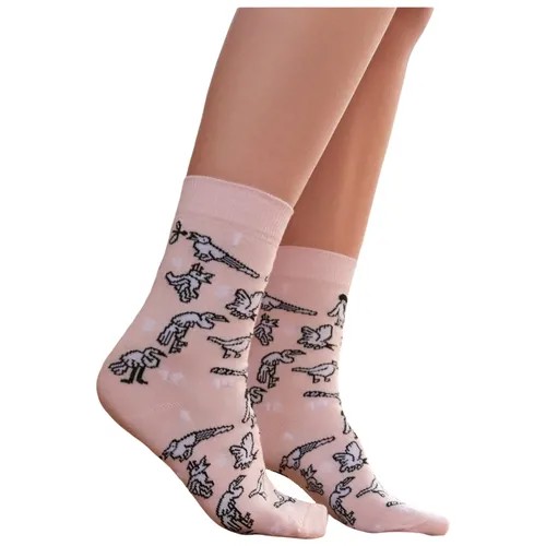 Женские носки с принтом LAMBONIKA Раз Два Три, цвет: персиковый,светло-коралловый, размер: 35-37