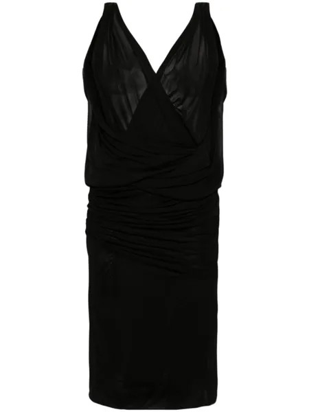 Saint Laurent платье миди со сборками, черный