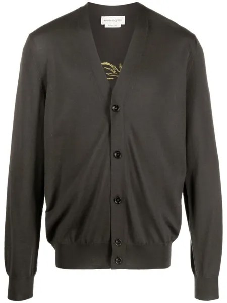 Alexander McQueen кардиган с вышитым логотипом, зеленый