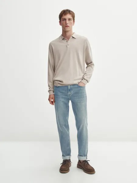 Вязаный свитер с воротником-поло Massimo Dutti, оранжевый