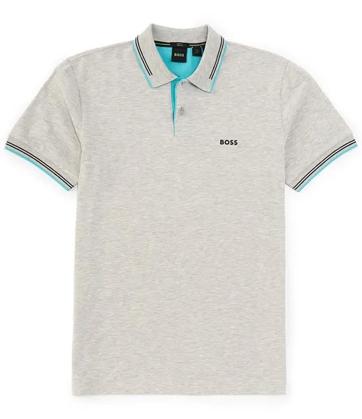 BOSS Slim Fit Paul Эластичная рубашка-поло с короткими рукавами Hugo Boss, серый