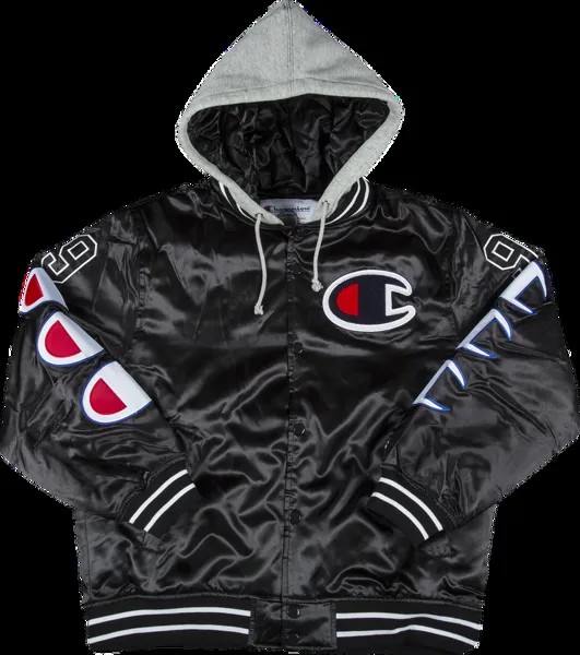 Куртка Supreme x Champion Hooded Satin Varsity Jacket 'Black', черный