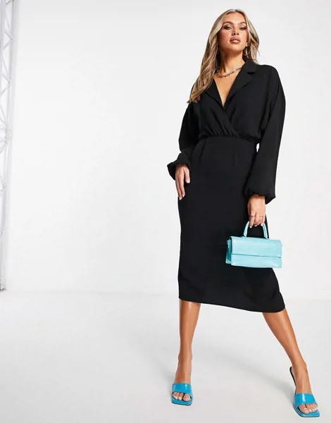Черное платье-рубашка миди с запахом ASOS DESIGN-Черный