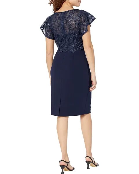 Платье Adrianna Papell Sequin Guipure Lace Popover Top Sheath Dress, темно-синий