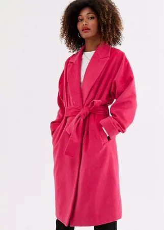 Пальто с добавлением шерсти и поясом Unique21-Розовый