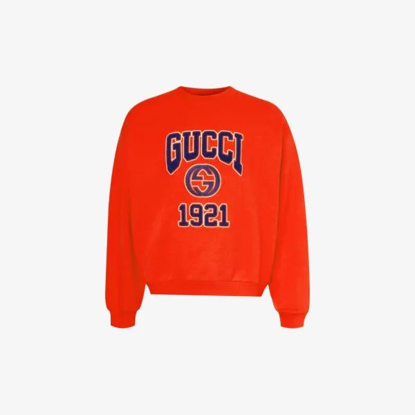 Толстовка из хлопкового джерси с круглым вырезом и логотипом Gucci, красный