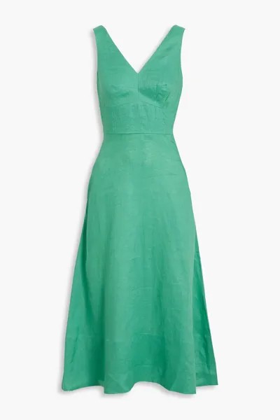 Льняное платье миди Rachel с бантом SALONI, зеленый