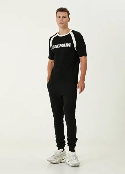 Спортивные брюки из органического хлопка с черным логотипом Balmain