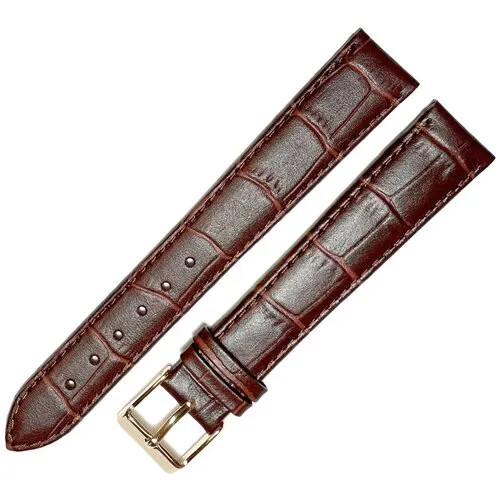 Ремешок 1805-02-1-3 ДП Kroko Коричневый кожаный ремень 18 мм для часов наручных длинный из кожи натуральной мужской удлиненный