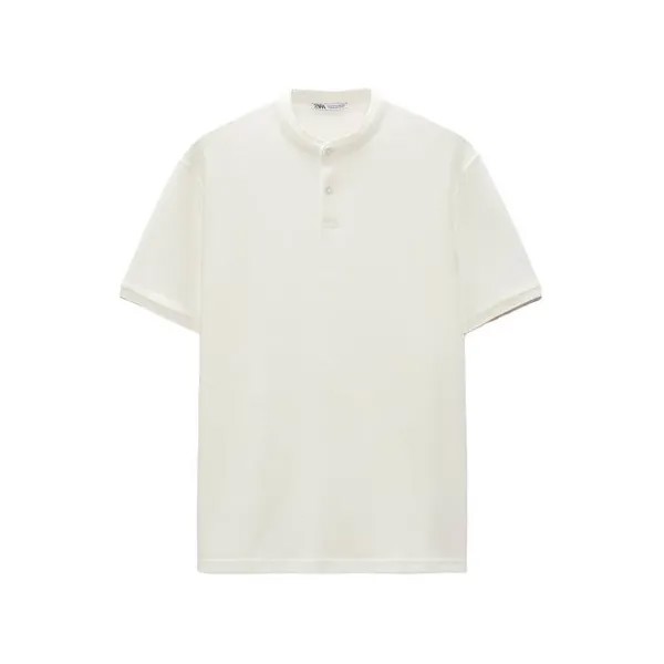 Поло Zara Shirt With Stand-Up Collar, желтовато-белый