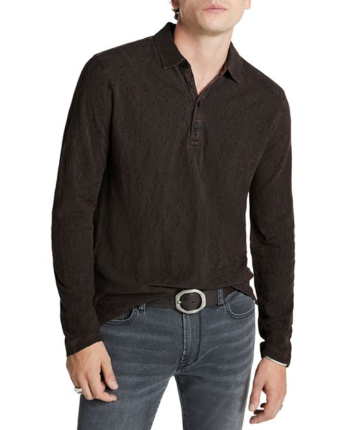 Жаккардовая рубашка-поло с длинными рукавами Adam John Varvatos, цвет Brown