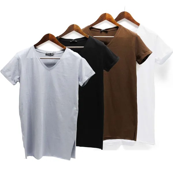 Женская модная футболка, простая футболка-туника с V-образным вырезом, длинная футболка из 100% хлопка, НОВАЯ