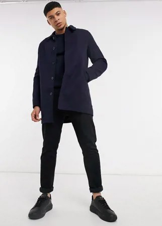 Темно-синее пальто с добавлением шерсти ASOS DESIGN-Темно-синий