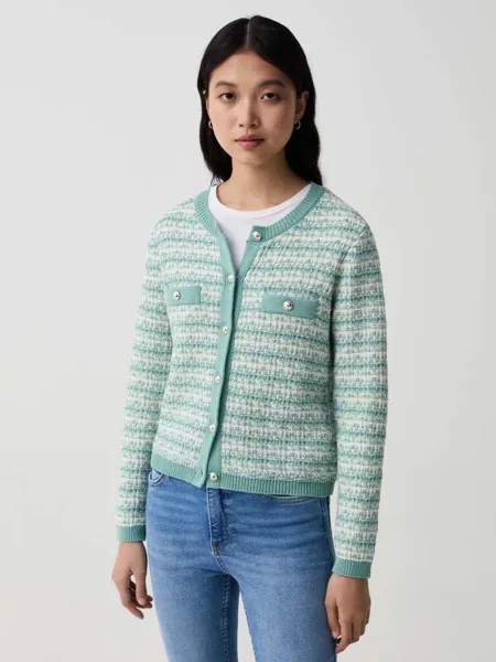 Твидовый кардиган Giacca effetto с блестящими ботинками Ovs, цвет white/aqua green