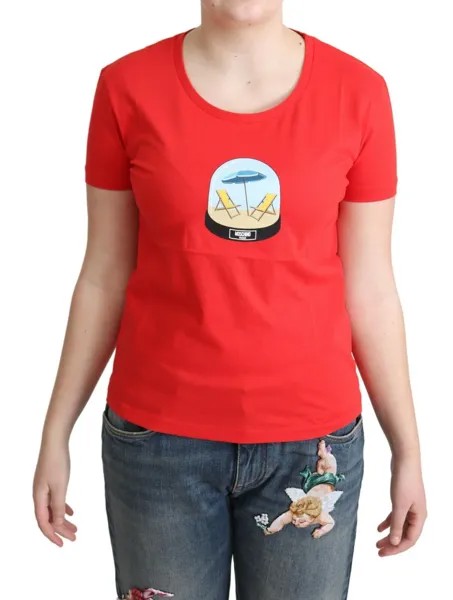 Футболка MOSCHINO Красная хлопковая рубашка с принтом и короткими рукавами Блузка IT40/US6/S $260
