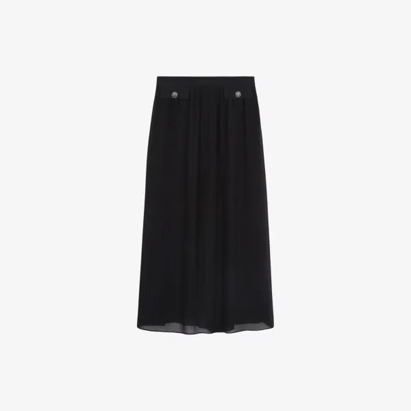 Прозрачная тканая юбка миди с украшенными драгоценными пуговицами юбками The Kooples, черный