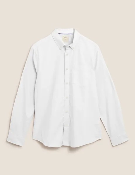 Оксфордская рубашка приталенного кроя из чистого хлопка Marks & Spencer, белый