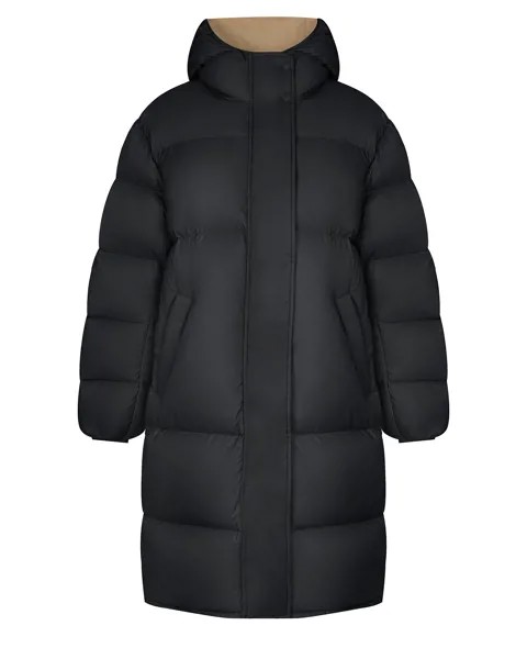 Черное стеганое пальто с капюшоном MSGM