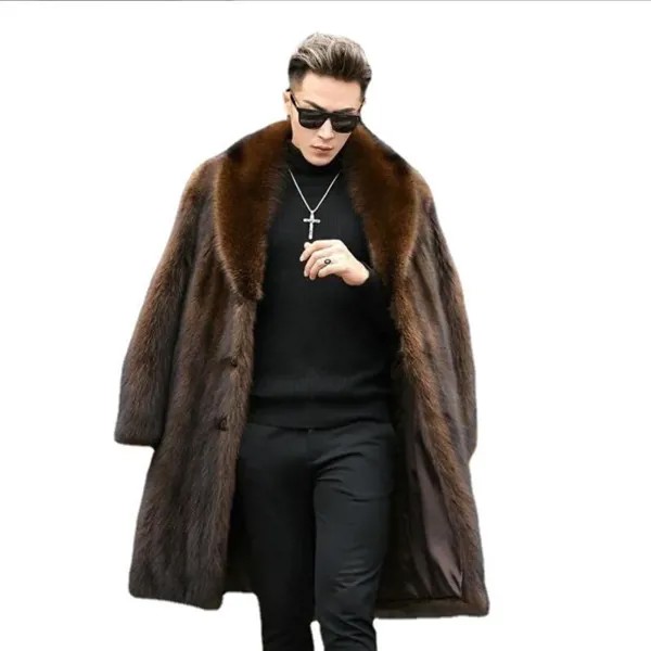Норковое Пальто для мужчин средней длины из цельной норки на осень и зиму, новинка, большой размер, бархатная утолщенная мужская одежда из искусственного меха енота