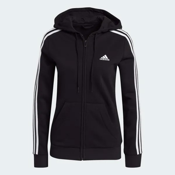 Толстовка Adidas Sportswear Essentials Fleece 3-stripes Full-zip, черный/белый