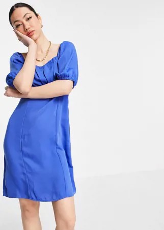 Ярко-синее платье мини с присборенным лифом Vero Moda-Голубой