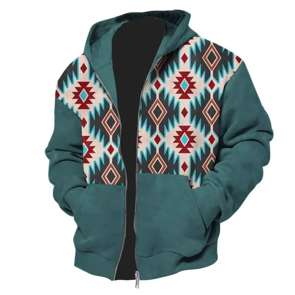 Мужская толстовка с капюшоном на молнии во всю длину Aztec Vintage Western Outdoor Casual Повседневная куртка