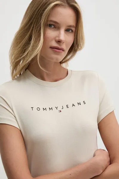 Хлопковая футболка Tommy Jeans, бежевый