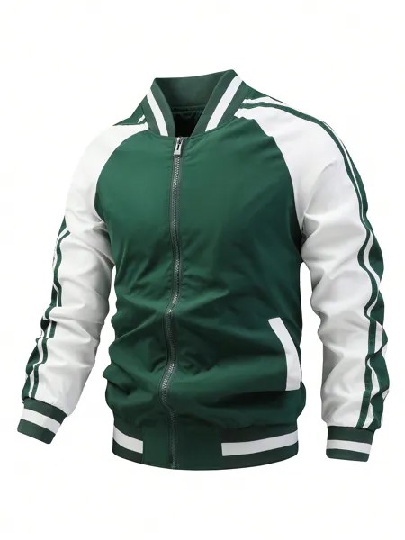 Модная мужская простая и стильная куртка-пилот с цветовыми блоками, зеленый