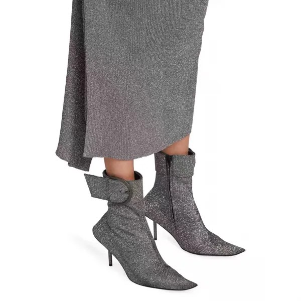 Новые кожаные ботинки телесного цвета на высоком каблуке с металлической пряжкой и острым носком, модные короткие ботинки с боковой молнией
