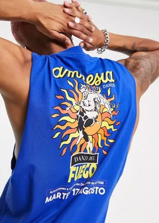 Синяя майка с принтом Amnesia Ibiza и постером в винтажном стиле ASOS DESIGN-Голубой