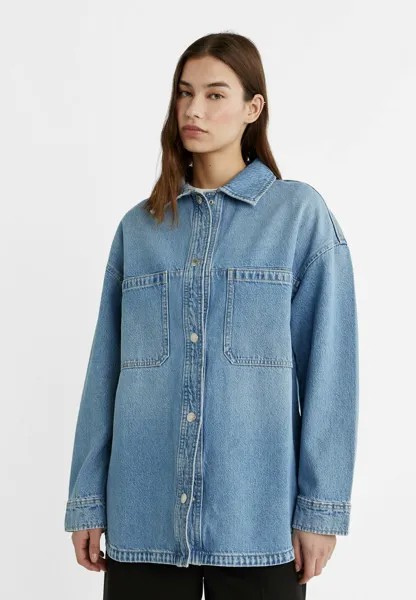 Джинсовая куртка OVERSIZE Stradivarius, цвет dark blue denim