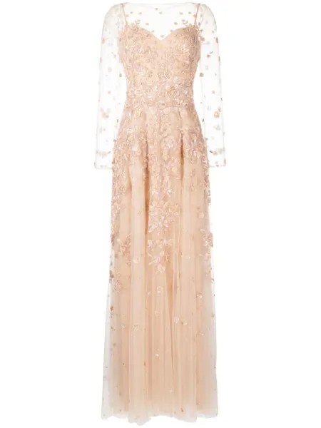 Zuhair Murad платье из тюля с аппликацией, розовый