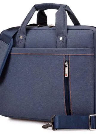 Сумка- портфель MyPads M136-246 из нейлоновой непромокаемой ткани для ноутбука большая вместительная с дополнительными карманами с широким расширенным дном и усиленной противоударной подкладкой женская мужская синяя (14